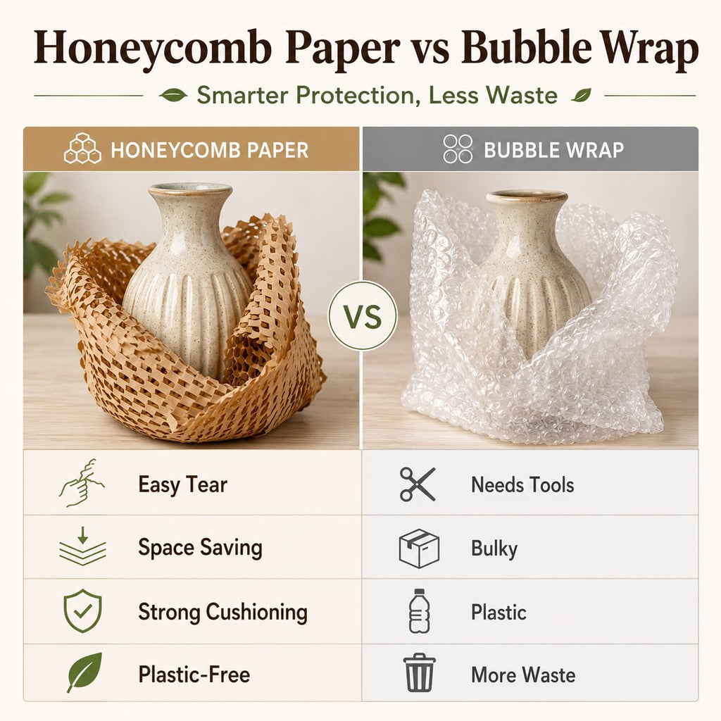 Honeycomb Packing Paper, Bubble Cushioning Wrap Alternative for Moving & Gift Wrapping, Includes 20 Fragile Sticker