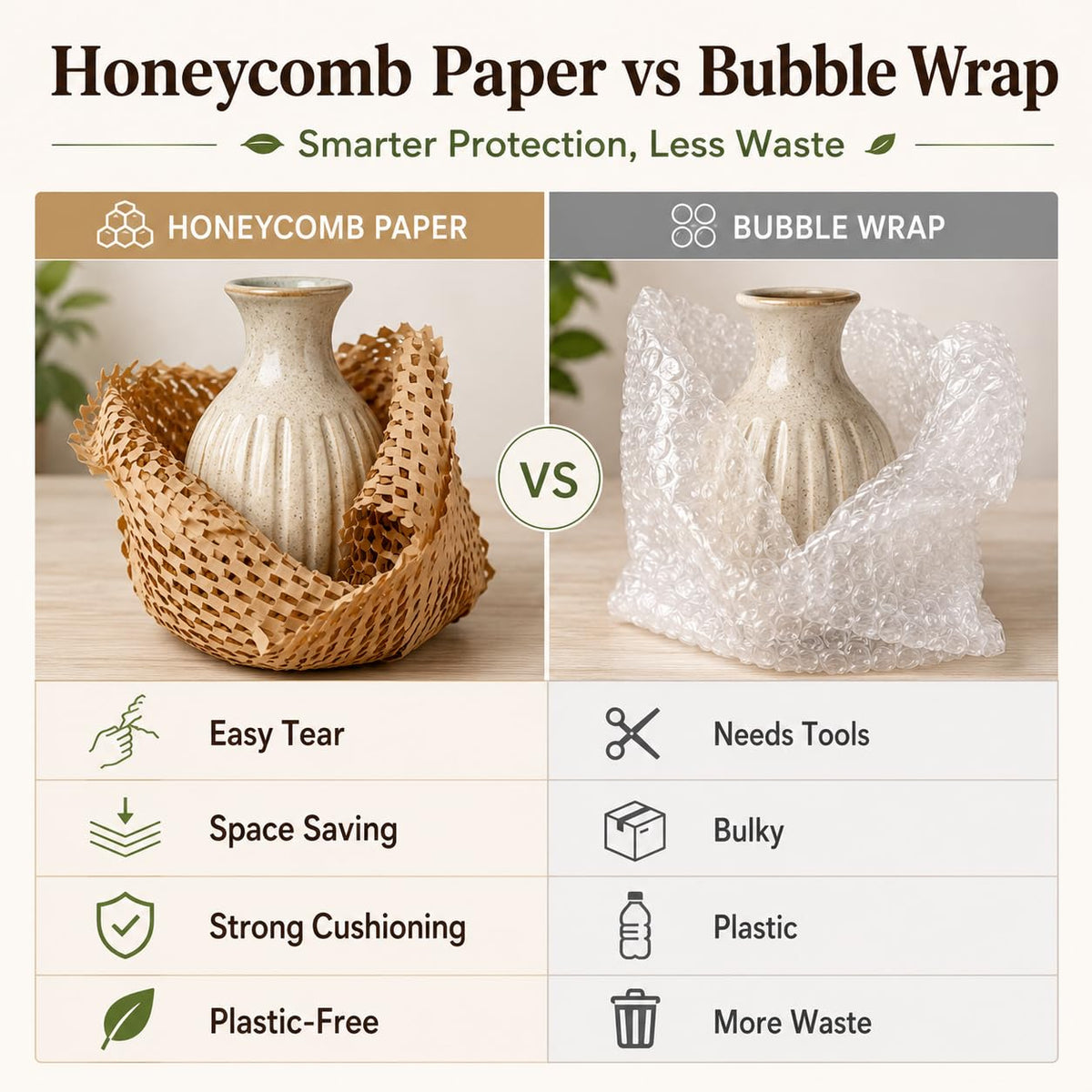 Honeycomb Packing Paper, Bubble Cushioning Wrap Alternative for Moving & Gift Wrapping, Includes 20 Fragile Sticker