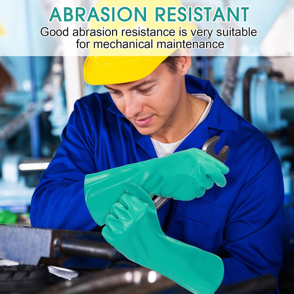 20 Pairs Chemical Resistant Gloves 15 Mil Nitrile Gloves,Large | Reusable Green Rubber Gloves for Cleaning, Resist