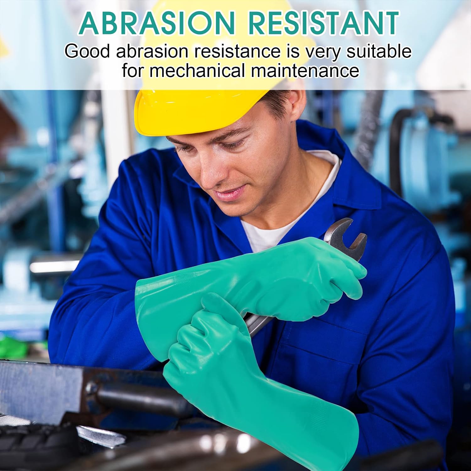 20 Pairs Chemical Resistant Gloves 15 Mil Nitrile Gloves,Large | Reusable Green Rubber Gloves for Cleaning, Resist