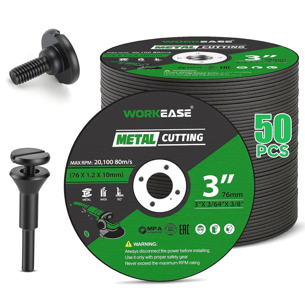 50 Pack 3 Inch Metal Cut Off Wheel Discs with 1/4" Mandrel