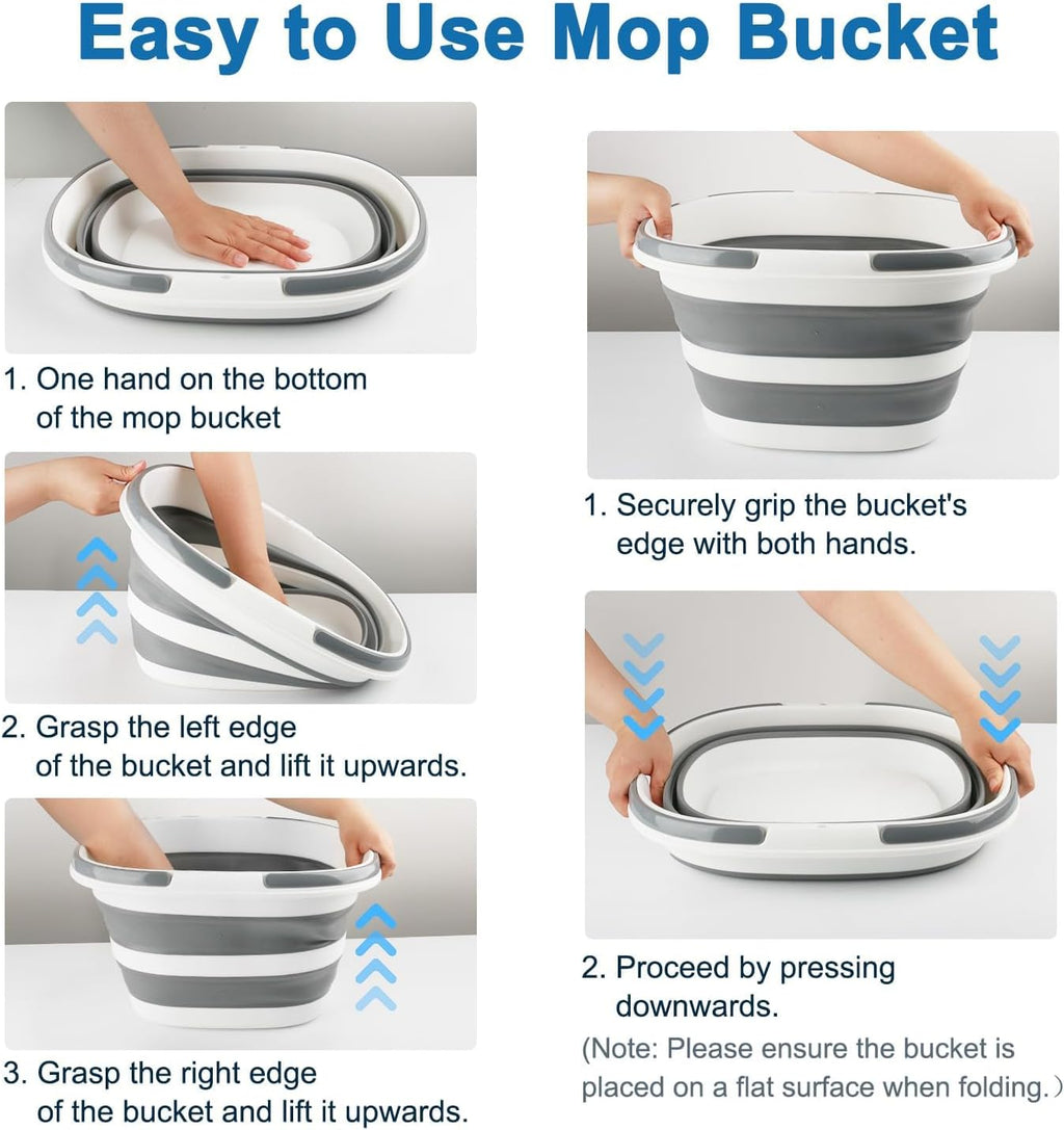 Collapsible Mop Bucket with Handle for Cleaning, 16L(4.2 Gallon) Silicone Square Mopping Bucket for Windows Cleaning