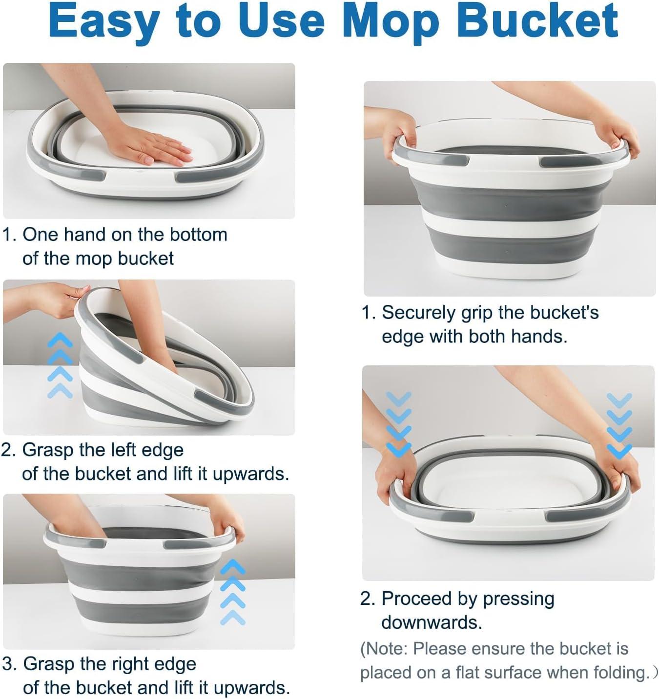 Collapsible Mop Bucket with Handle for Cleaning, 16L(4.2 Gallon) Silicone Square Mopping Bucket for Windows Cleaning