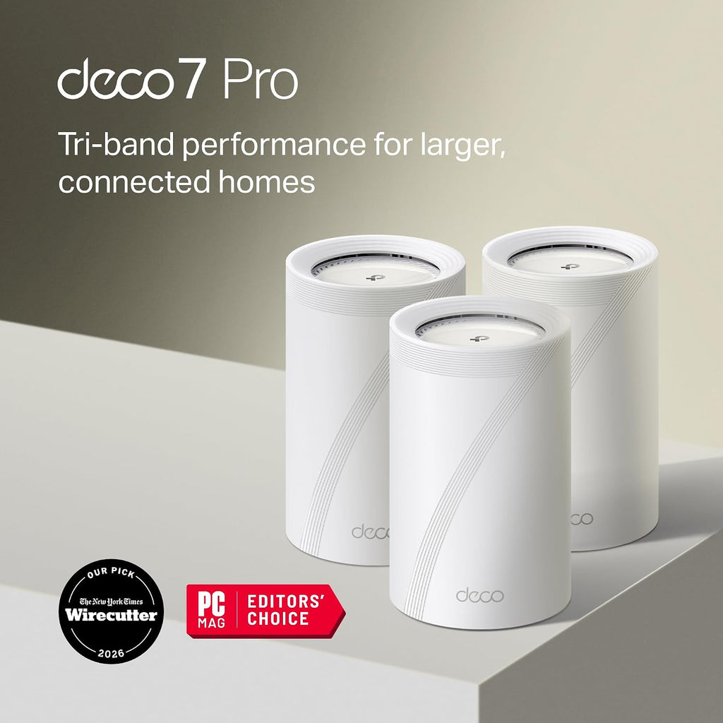 Deco 7 Pro Tri-Band WiFi 7 BE10000 Whole Home Mesh System 6-Stream 10 Gbps | 4 x 2.5G Ports Wired Backhaul, 4 x Smart