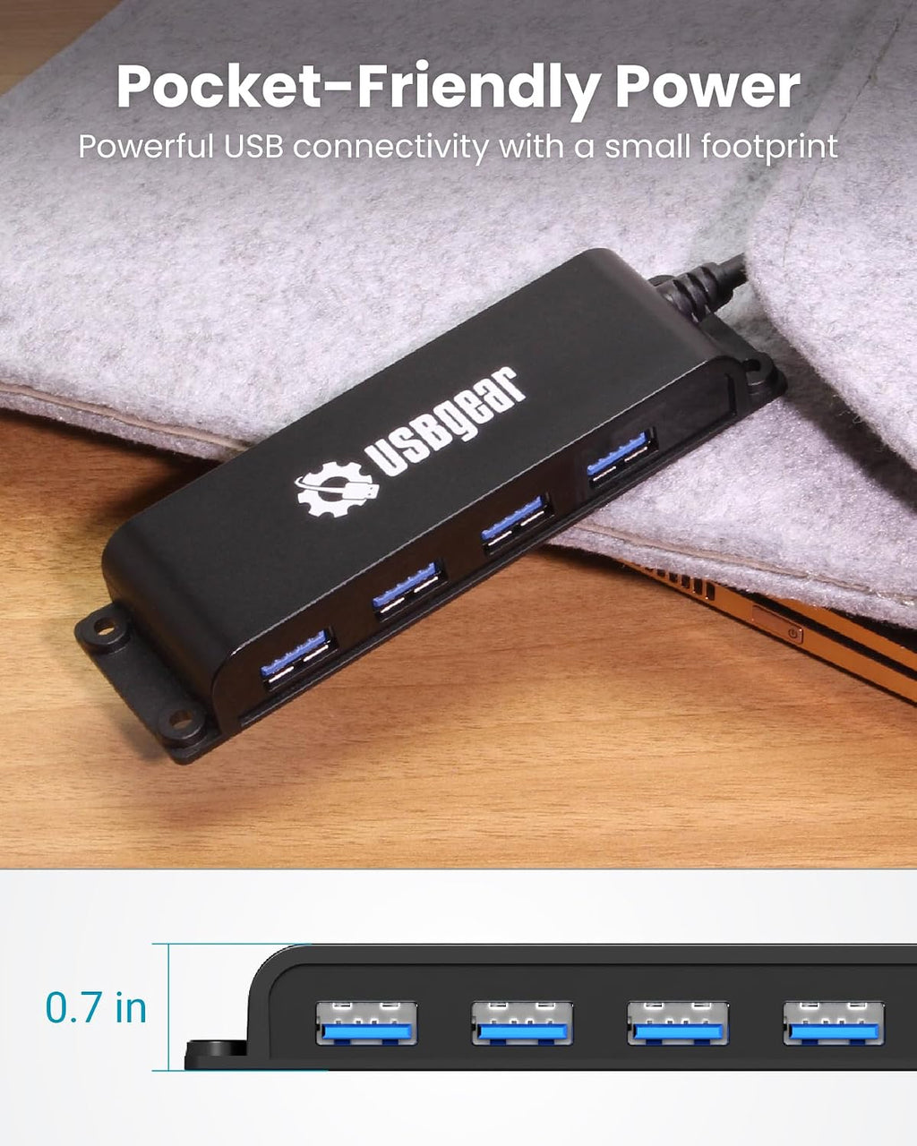 4-Port USB-C Portable Hub w/ 3.3ft Cable, 10Gbps Transfer for Laptops, Phones, Hard Drives & More