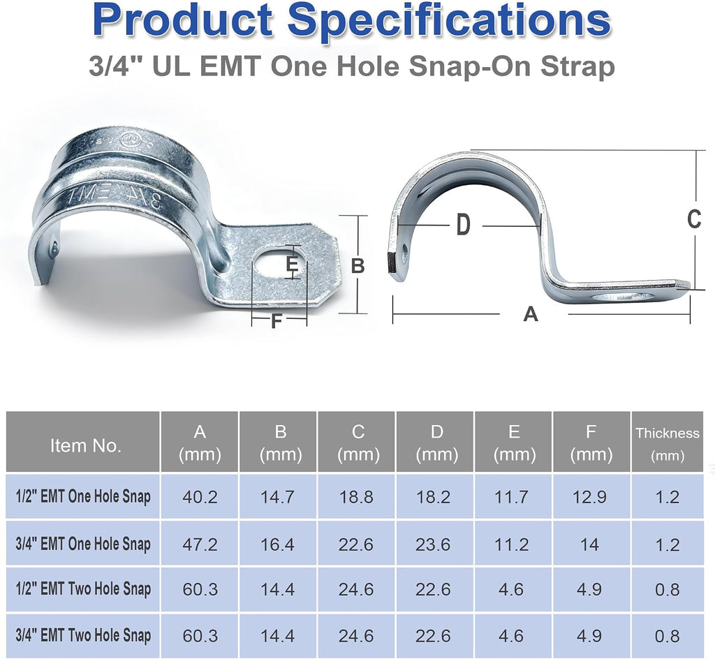 3/4 Inch One Hole EMT Conduit Clamp, Pipe Strap U Bracket 30 Pack