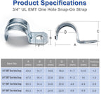 3/4 Inch One Hole EMT Conduit Clamp, Pipe Strap U Bracket 30 Pack