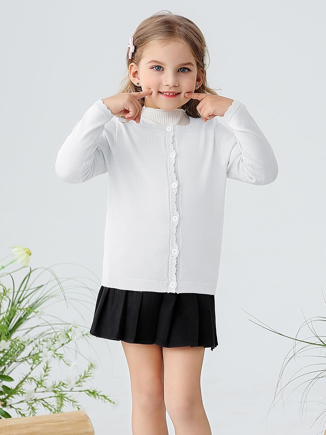 Girls Basic Cardigan Button Up Knitted School Sweater 4-12 Years | Soft Breathable,Cozy Lightweight Fall & Spring