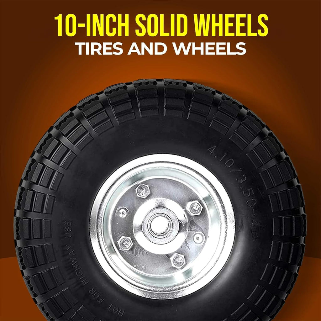 (2-Pack) 10-Inch Solid Rubber Tire Wheels - Replacement 4.10/3.50-4" Flat Free Tire with 5/8" Bearings, 2.2" Offset