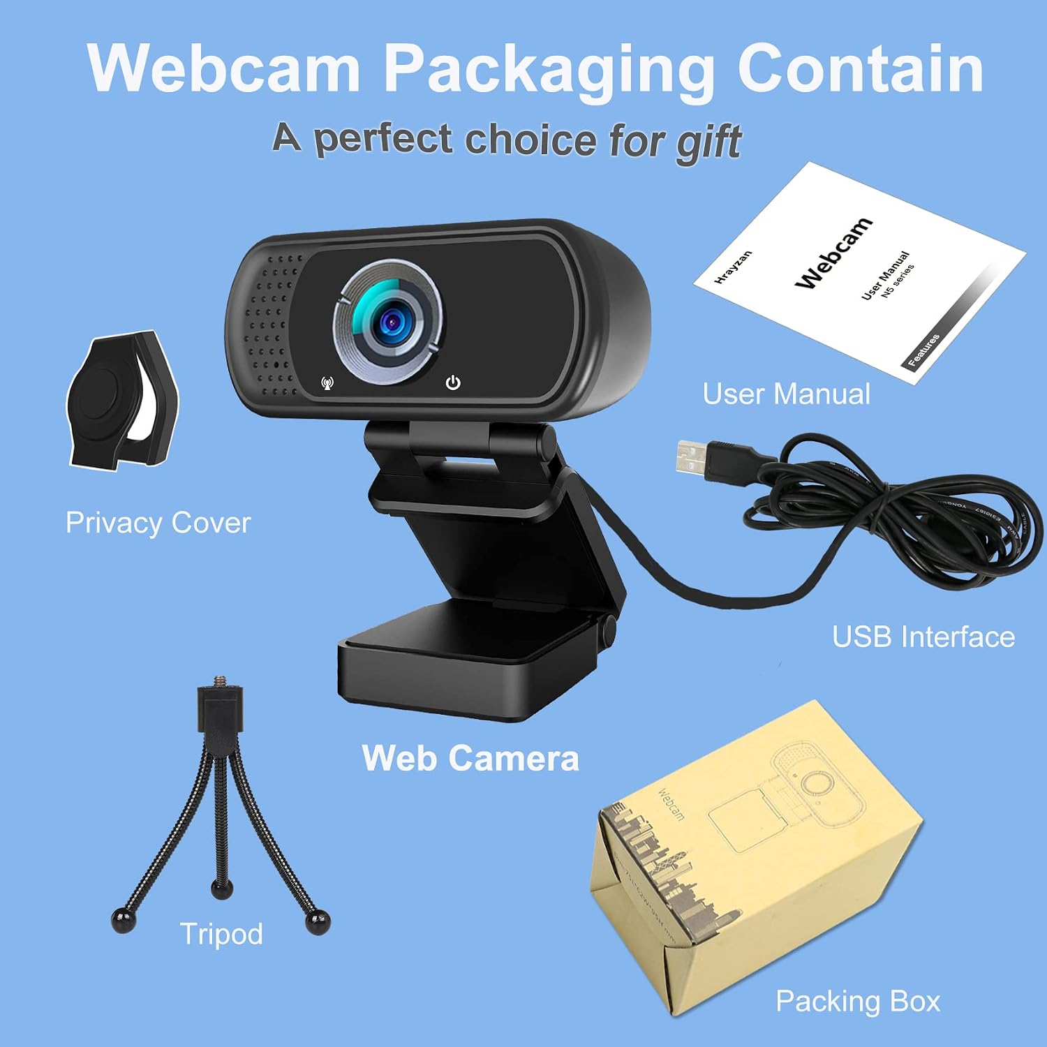 1080P Webcam with Microphone,Web Camera for Desktop Computer Laptop | Wide Angle Webcam With Tripod/Privacy