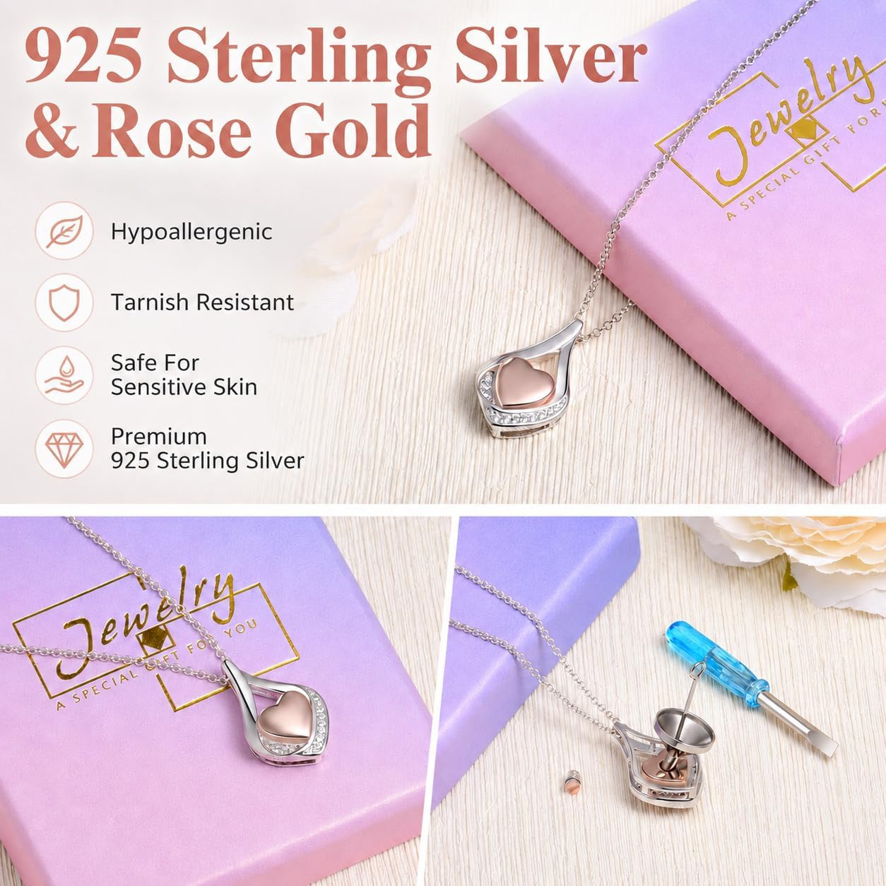 Cremation Jewelry 925 Sterling Silver Teardrop Urn Necklace for Ashes Heart Shape Memorial Keepsake Pendant for Human