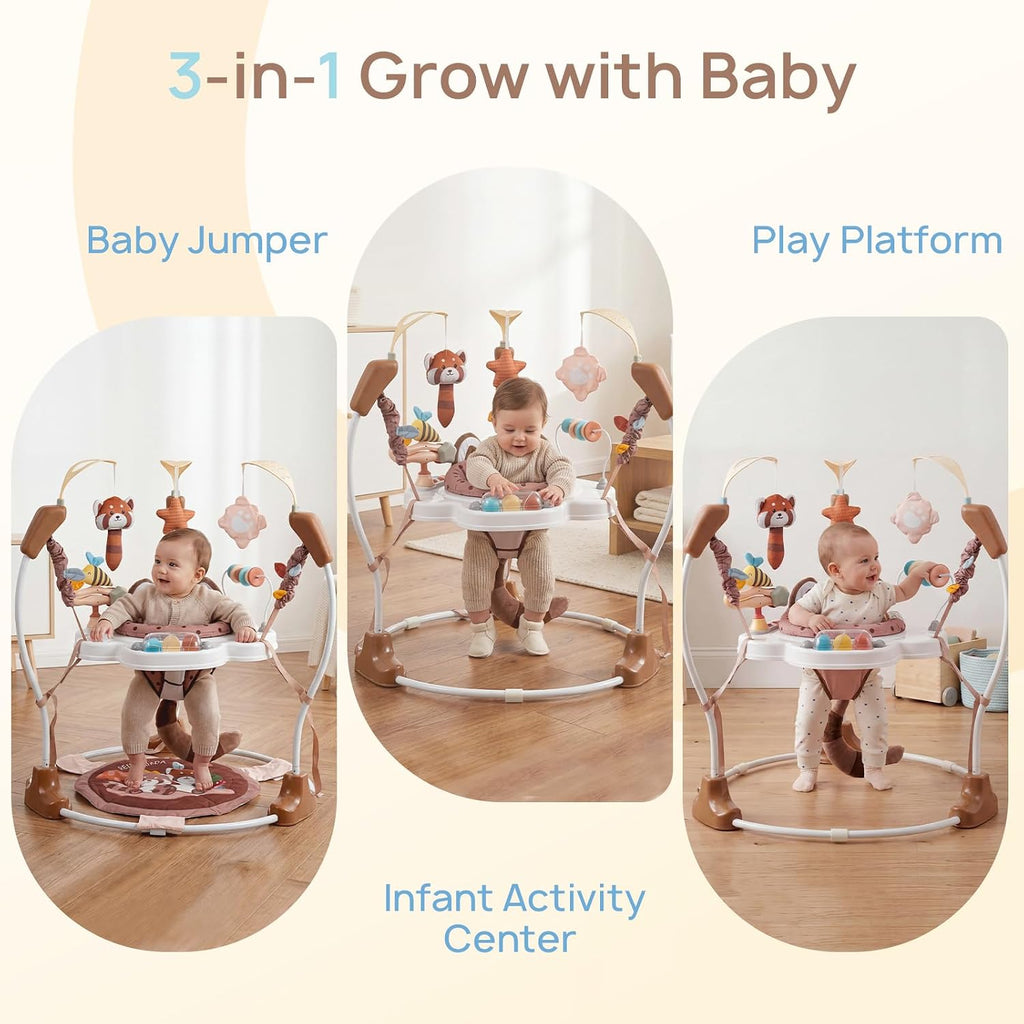Baby Activity Center, Infant Jumper with Music,3 Heights (Red Panda) | 360° Seat,Infant Play Table ,Detachable