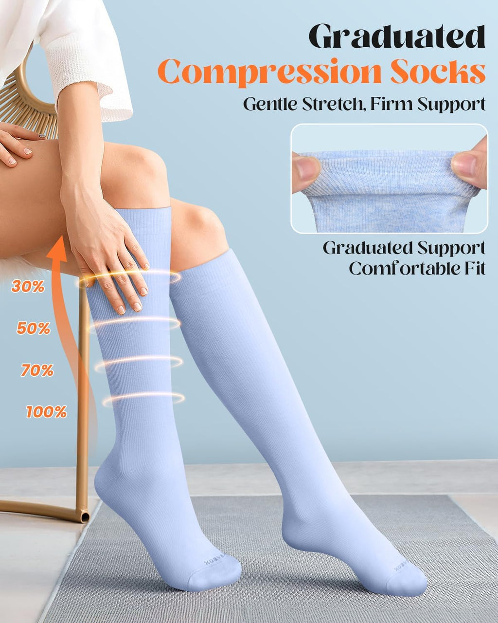 Cotton Compression Socks for Women Men 20-30 mmHg Knee High Cute Support Sock for Nurses Flying Pregnancy