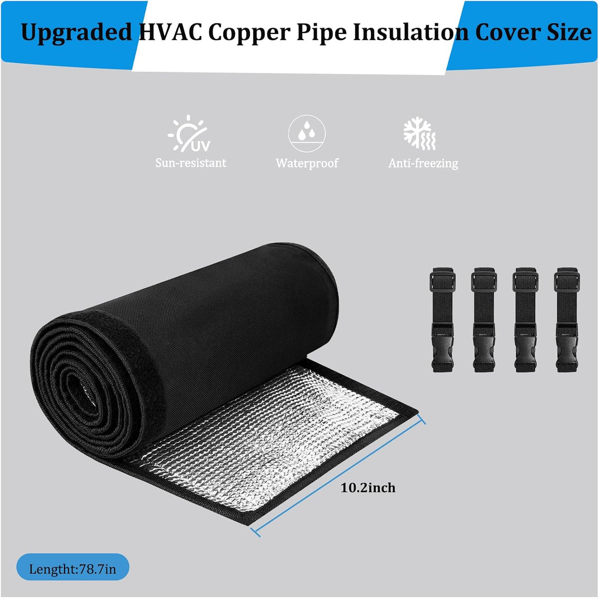 5 Layer HVAC Copper Pipe Insulation Cover, 78" x 10.2" 600D Oxford AC Line Set Wrap, Waterproof & UV Resistant Sleeve