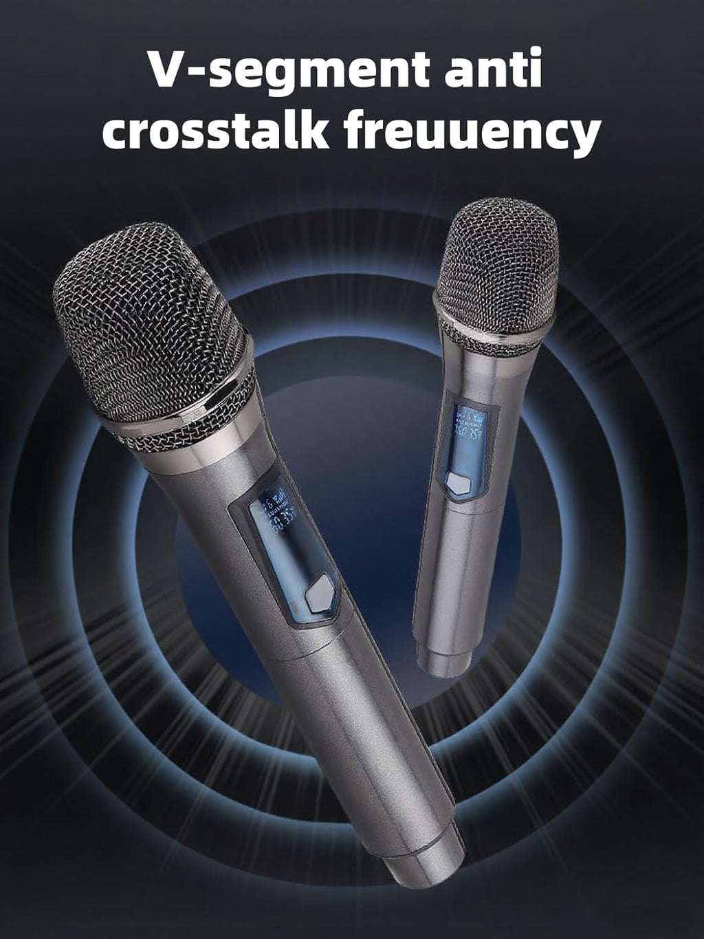 Wireless Microphone, Rechargeable Fixed Frequency Wireless Dual Microphone,Handheld Dynamic mic,Karaoke Singing