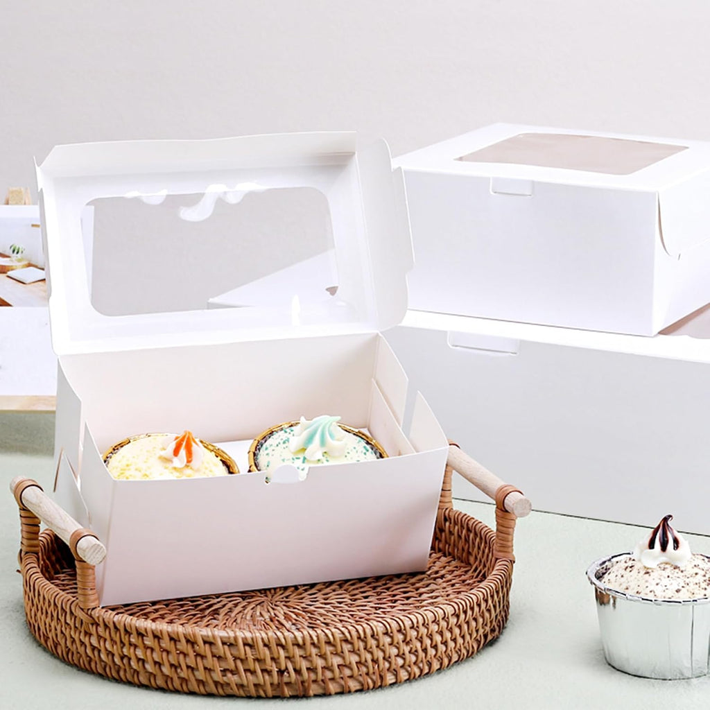 20 PCS White Paper Cupcake Boxes with 2 Cavity Cookie Gift Boxes with Clear Window 2 Treat Holder Cupcake Containers