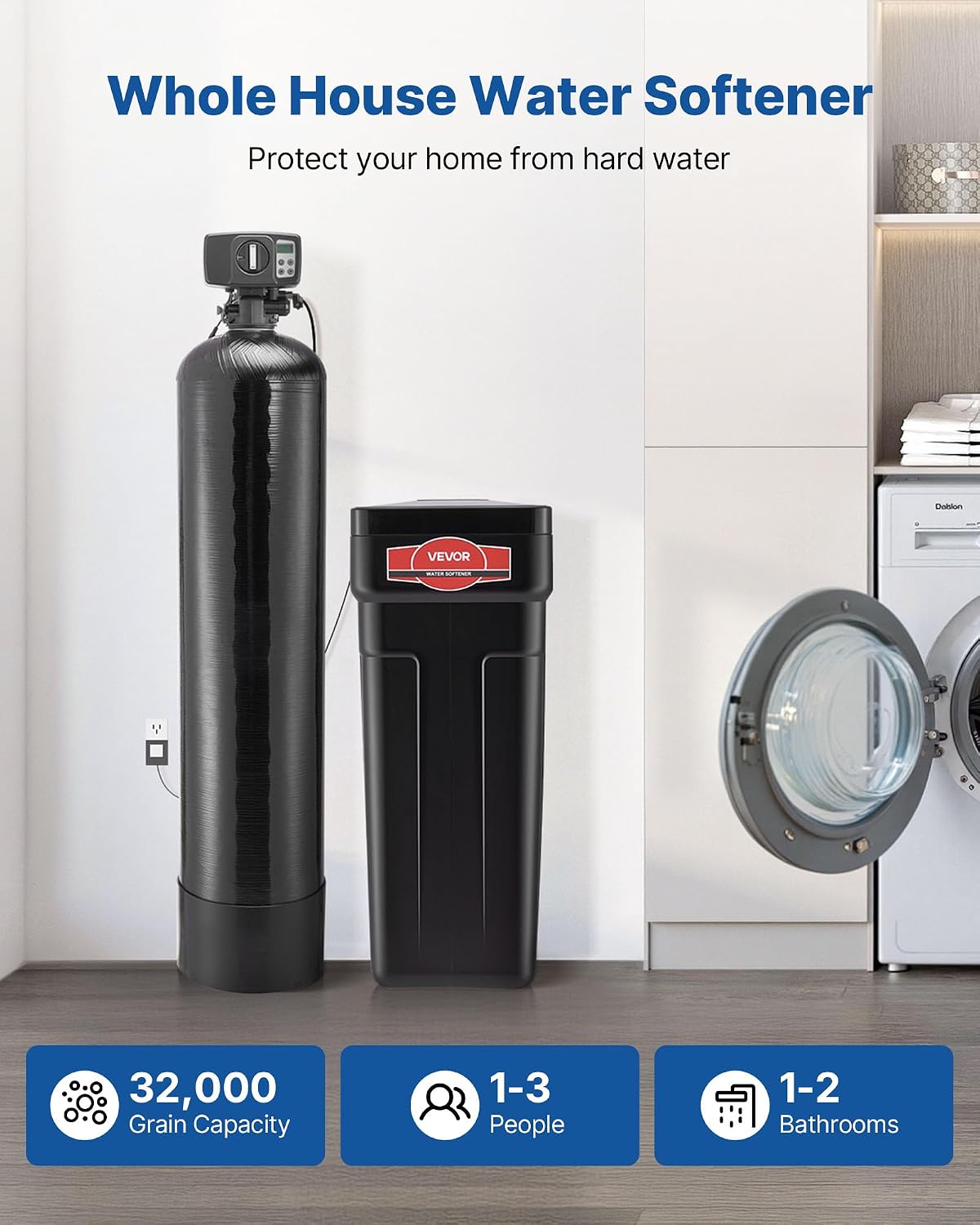 Water Softener, 48,000 Grains Whole House Water Softener System, with Automatic Digital Control Head, Bypass Valve