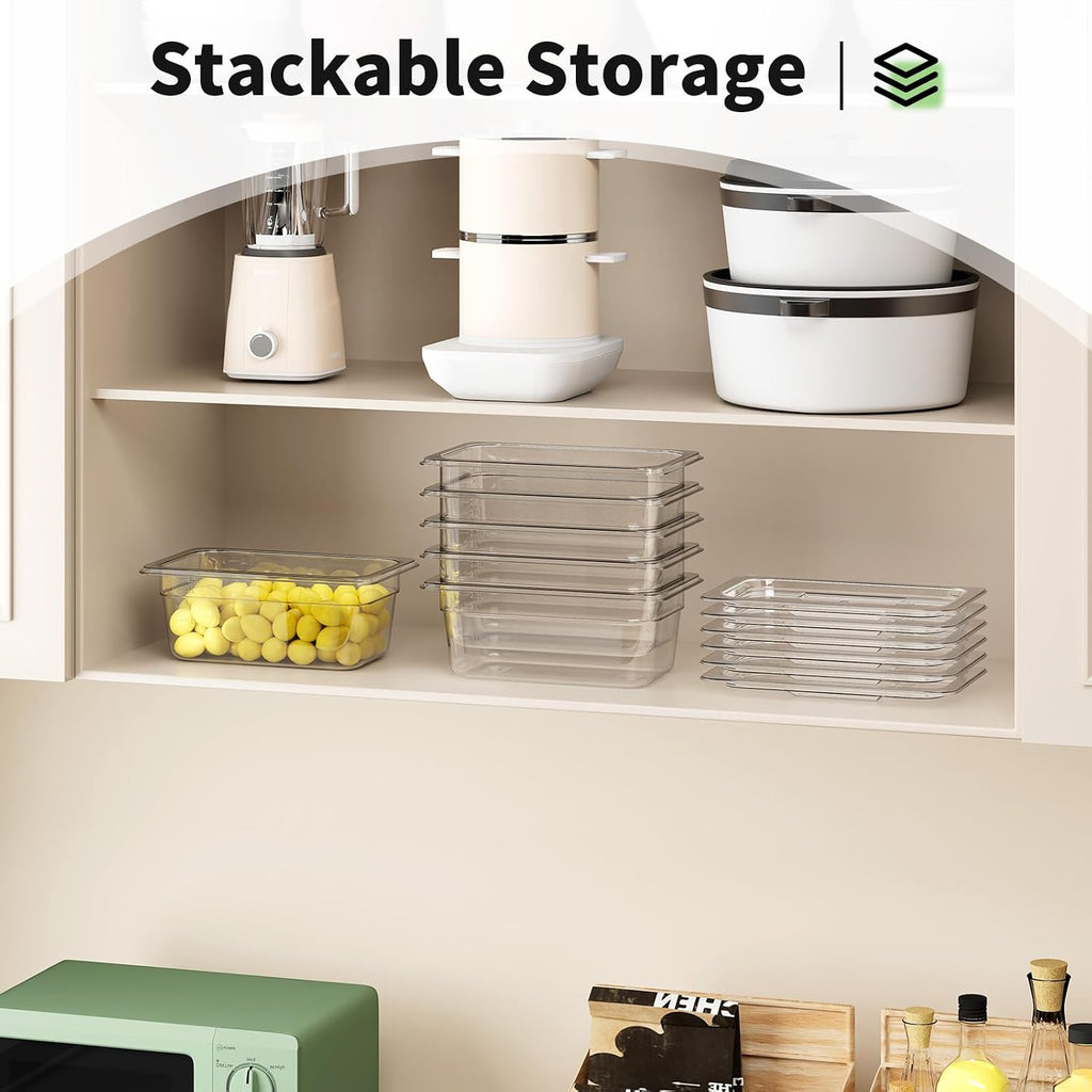 1/4 4'' 6 Pack Plastic Food Pans With Lids