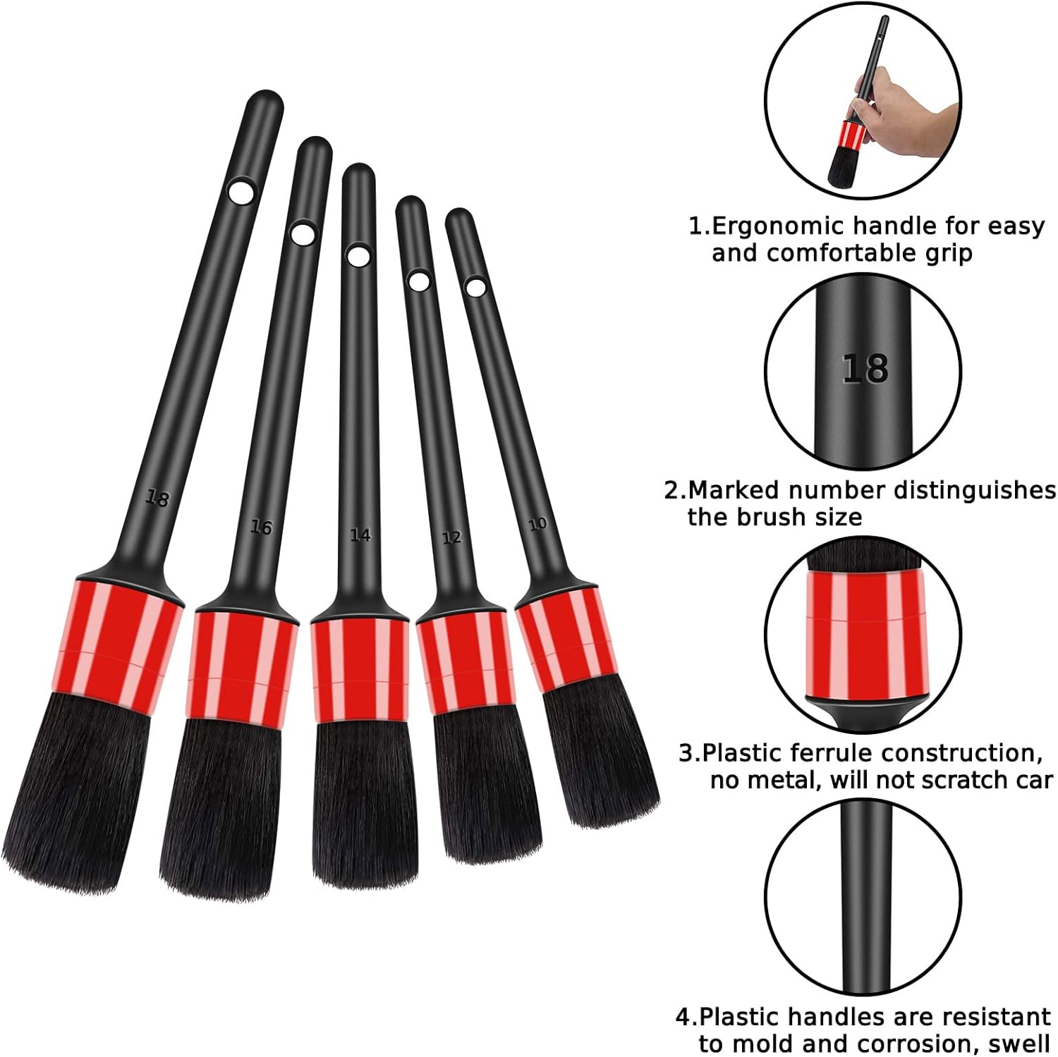 10pcs Auto Car Detailing Brush Set Car Interior Cleaning Kit Includes 5 Boar Hair Detail Brush,3 Wire Brush, 2 Air