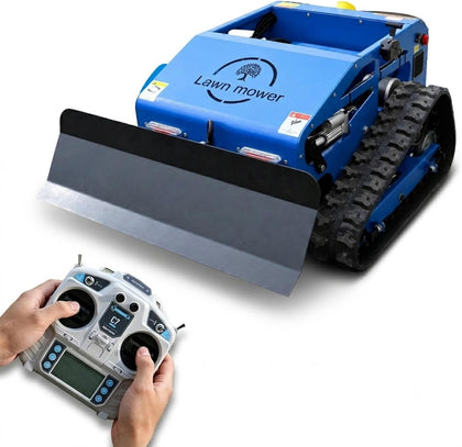 Remote Control Lawn Mower Robot Crawler with Snow Plow Attachment-Range 600m, Hybrid Gas-Electric Power, 9HP Gasoline