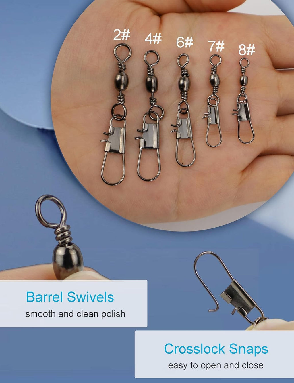 Fishing Swivels Snap Swivels 210pcs Barrel Swivels with Snaps, Fishing Swivels Saltwater Freshwater Snap Connector