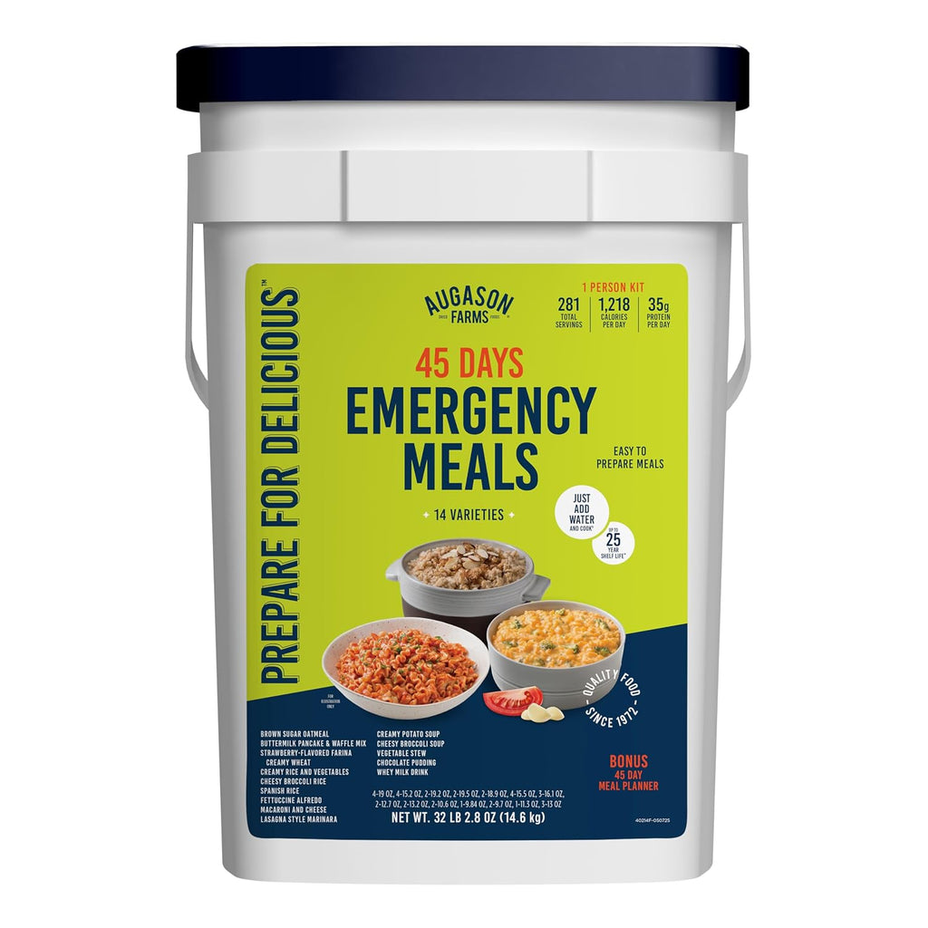 45 Day Emergency Food Supply Kit | Dehydrated Meal Survival Food Bucket for 1 Person, 281 Servings