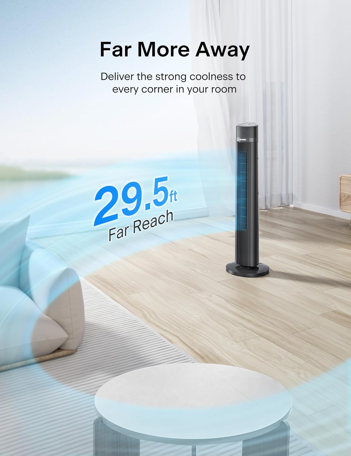 40 inch Bladeless Tower Fan for Bedroom, Standing Fan with Remote Control, 26ft/s, 90° Oscillation, 3 Speed Settings