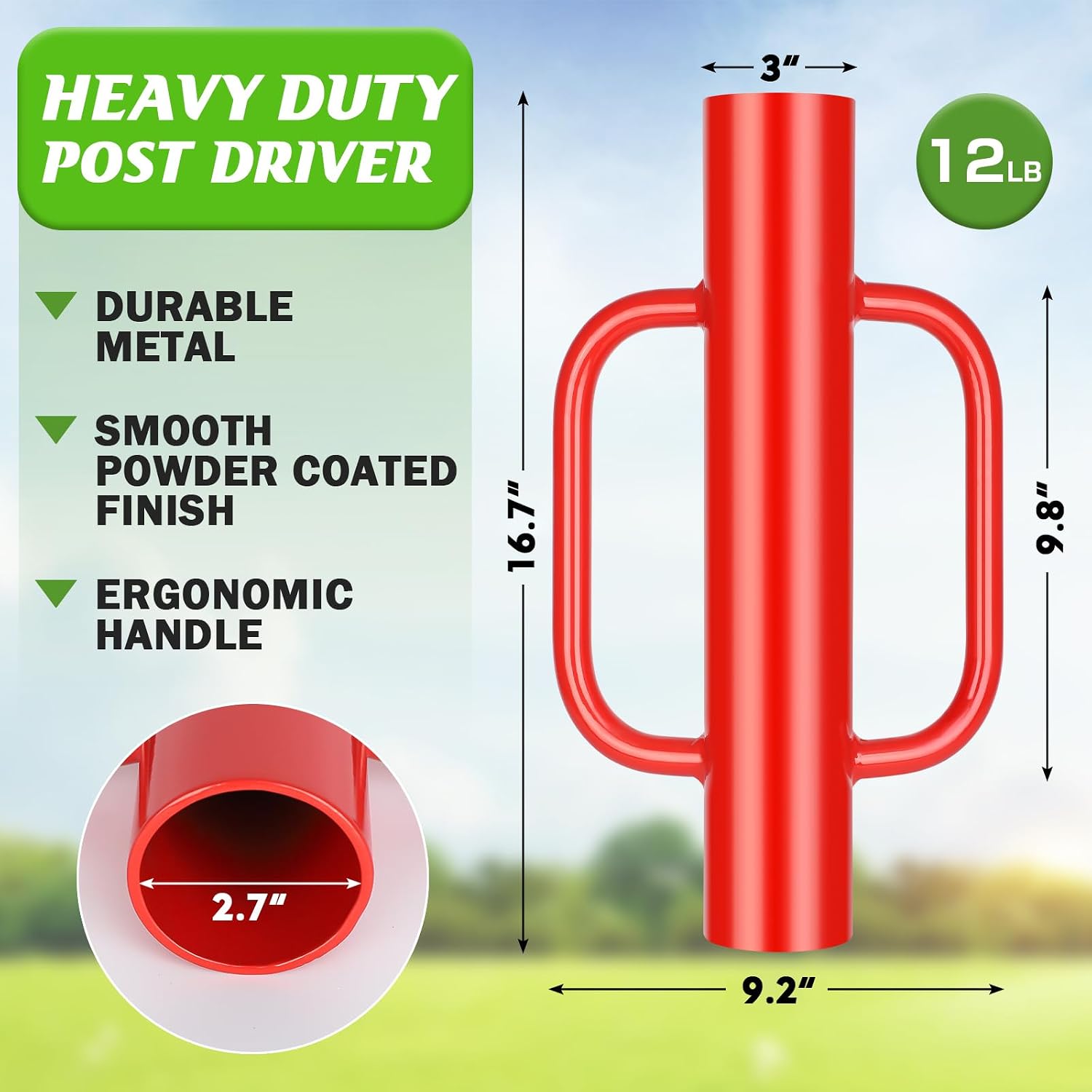 12LB T Post Driver with Handles Heavy Duty Fence Post Driver Post Pounder for T-Posts，U Channel，Metal Post and Sign