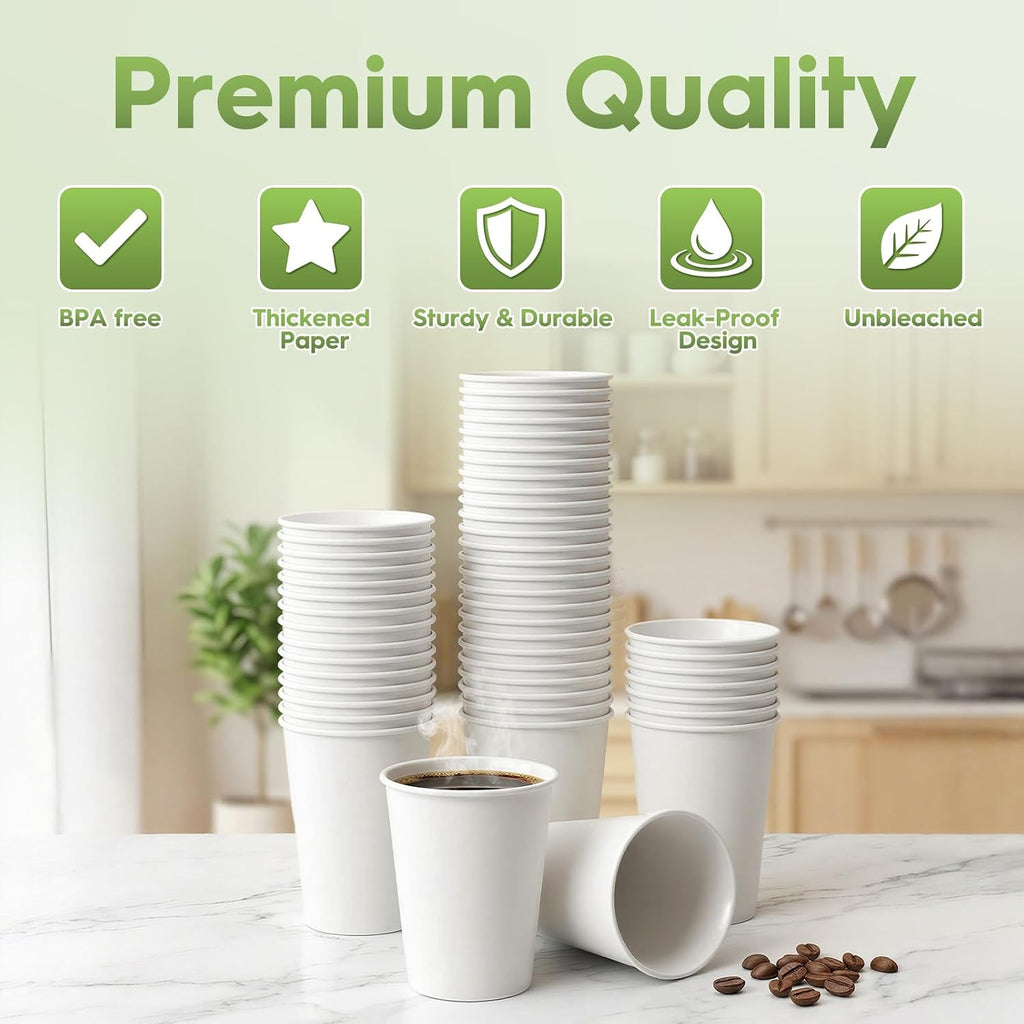 Paper Cups 12 oz 300 Pack Leak-Proof Disposable Coffee Cups