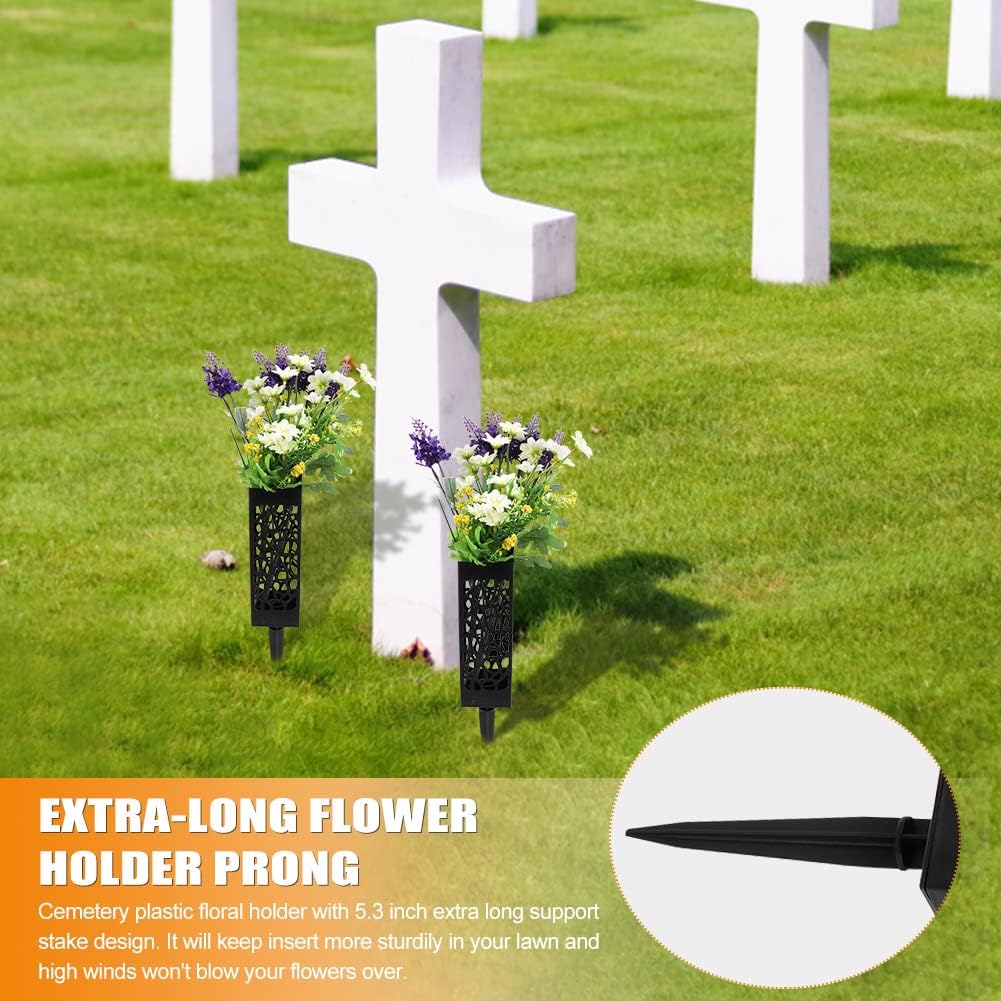 Cemetery Vases for Grave with Stakes, 2 Pack Grave Flower Holders