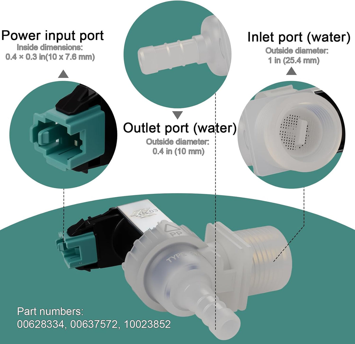 00628334/00637572/ 10023852 Dishwasher Water Inlet Valve Replacement Parts