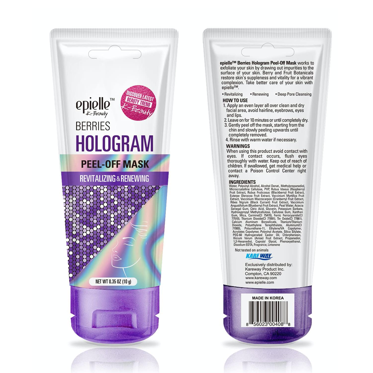 Hologram Glitter Peel-Off Face Masks - Toning & Calming | 8 Variety Pack Single-Use Testers | Gift Set, Spa Gift |