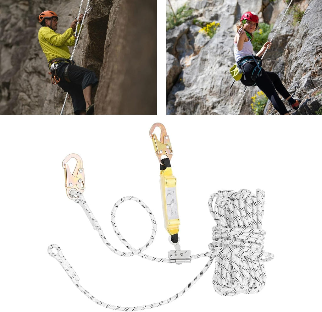 Vertical Lifeline Assembly, 100ft Fall Protection Rope with Rope Grab and Shock Absorber, Polyester Roofing Safety