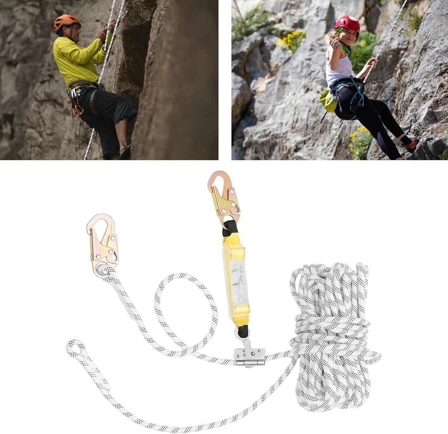 Vertical Lifeline Assembly, 100ft Fall Protection Rope with Rope Grab and Shock Absorber, Polyester Roofing Safety
