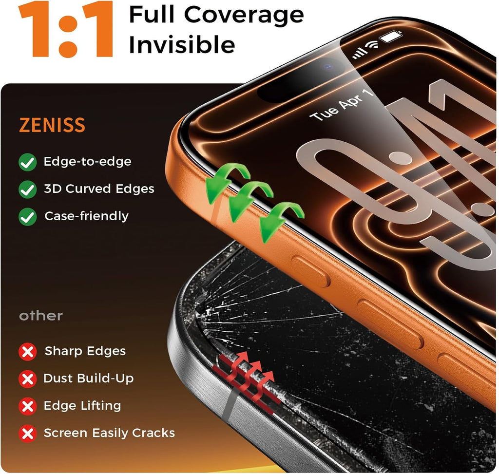NeverBreak 9H+ Hardness for iPhone 17 Pro Screen Protector 12FT Military Grade Protection (Scratch, Shatter, Drop