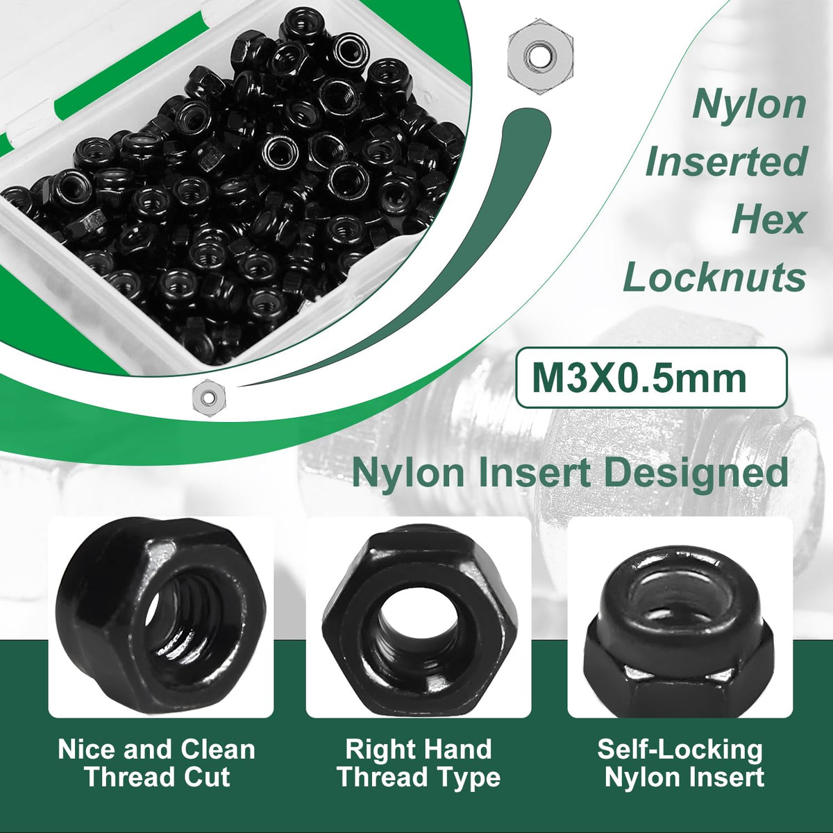 M3x0.5mm115 Pcs Locknuts Nylon Inserted Hex Lock Small Nuts Carbon Steel