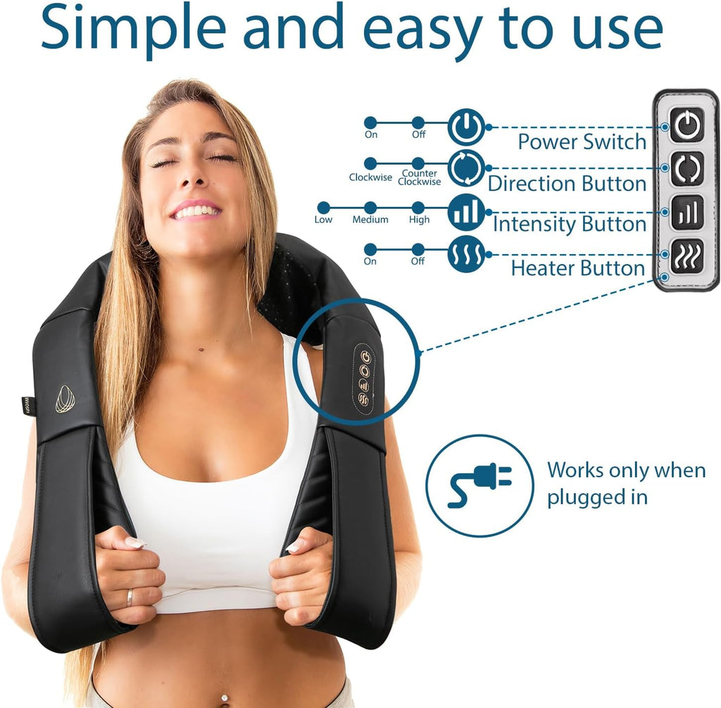 Shiatsu Massager with Heat - Deep Tissue Kneading Pillow for Neck, Shoulders, and Back - Electric Full Body Massage