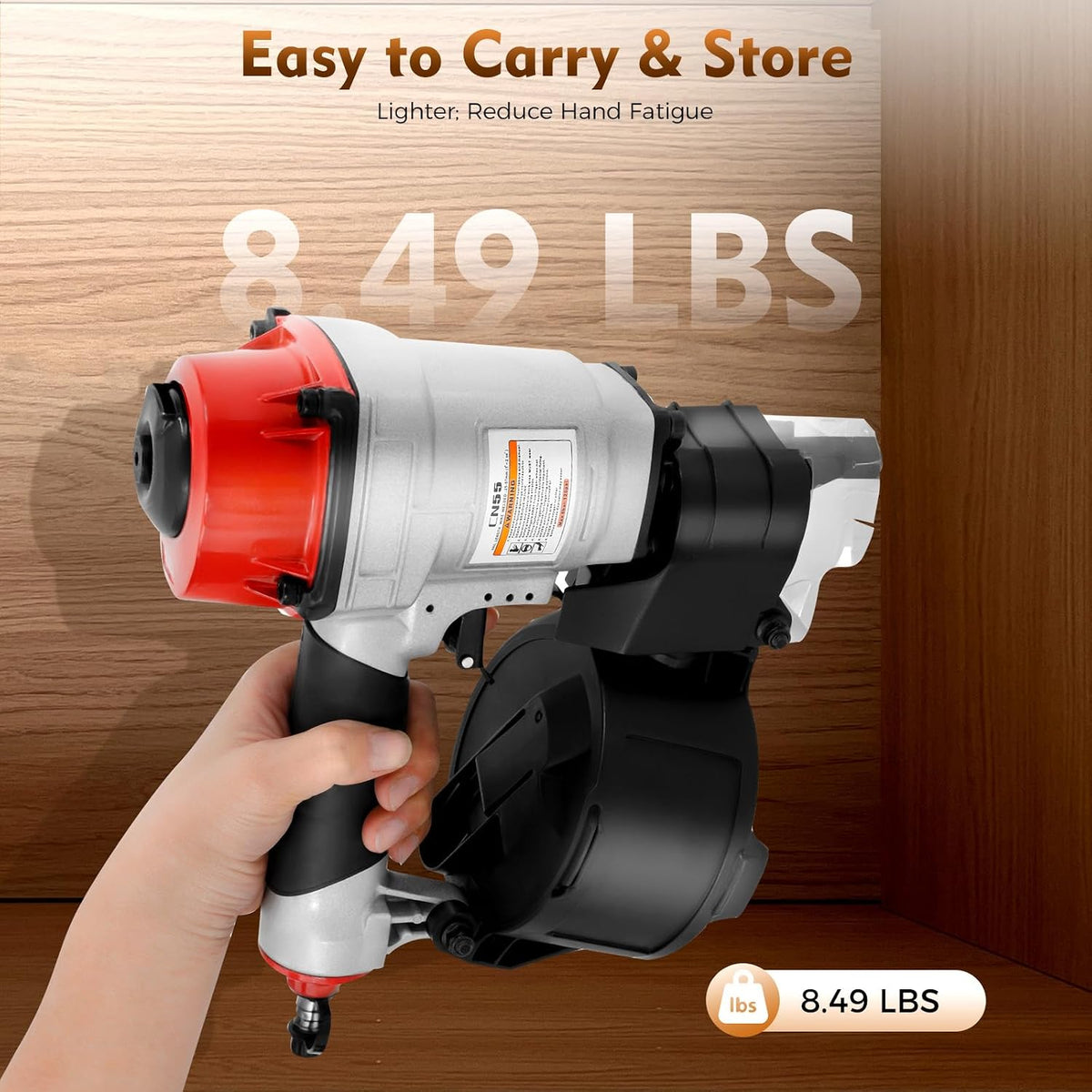 Pneumatic Coil Nailer, CN55 Roofing Siding Nail Gun, 75-120 PSI, 2 Modes
