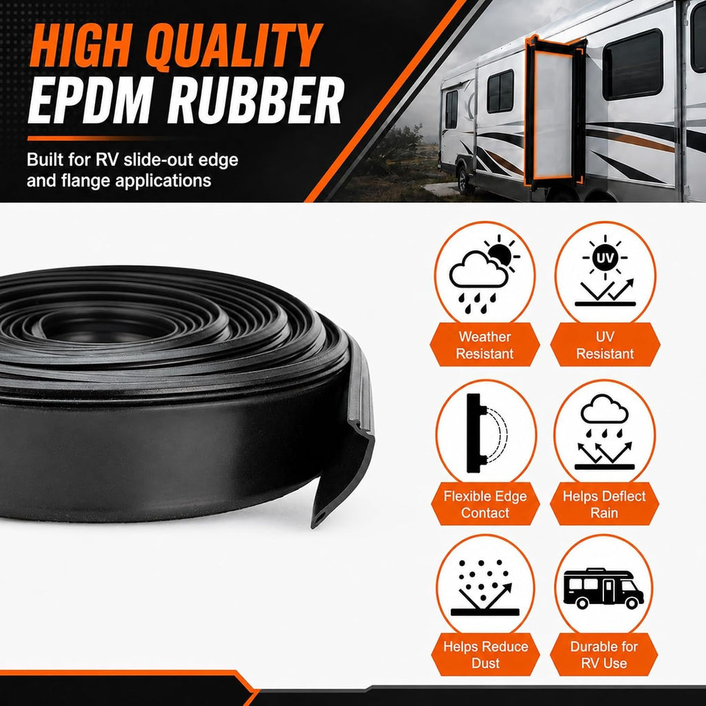 R854056 RV Slide Out Wiper Seal, 1-1/2 in x 25 FT, Clip-On