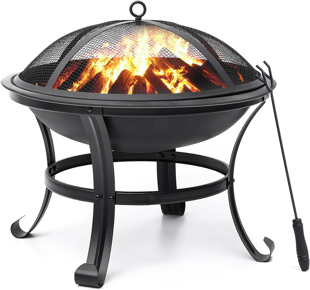 22 inch Fire Pit for Outside Outdoor Wood Burning Small Bonfire Pit Steel Firepit Bowl for Patio Camping Backyard