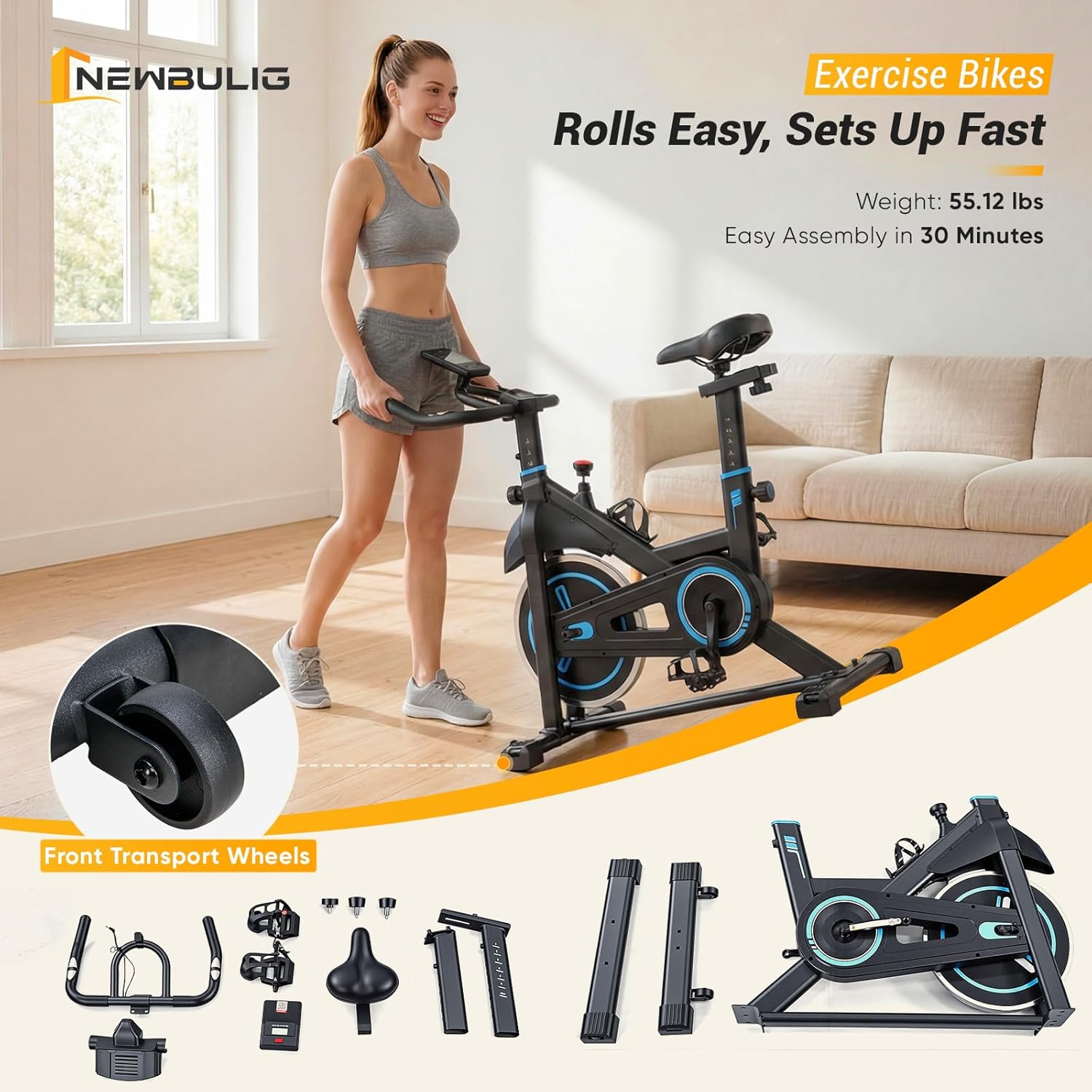 Exercise Bike with APP, Stationary Bikes for Home, Workout Bike for Adults & Seniors, Cycle Machine, Adjustable