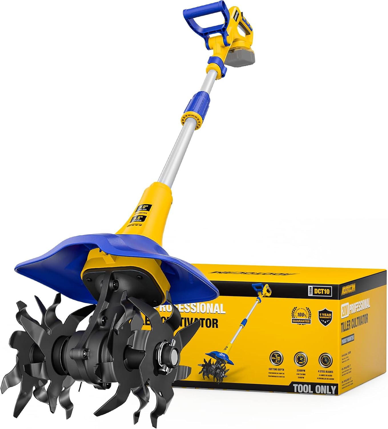 Electric Tiller for Gardening Compatible with Dewalt 20V Battery(Tool Only),330RPM Garden Tiller with 48 Steel