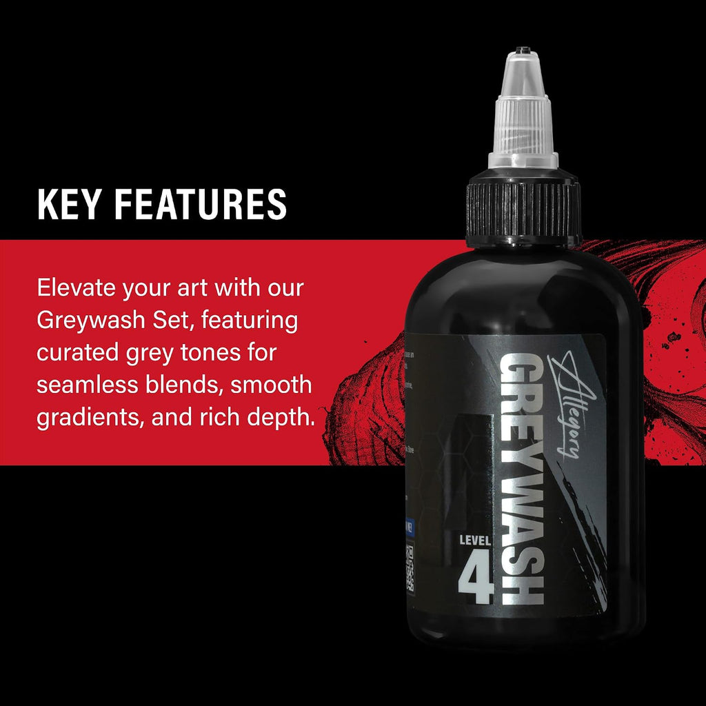 Greywash Tattoo Ink Set 4oz – Premium Professional-Grade Signature Greywash Shades for Smooth, Vegen Friendly
