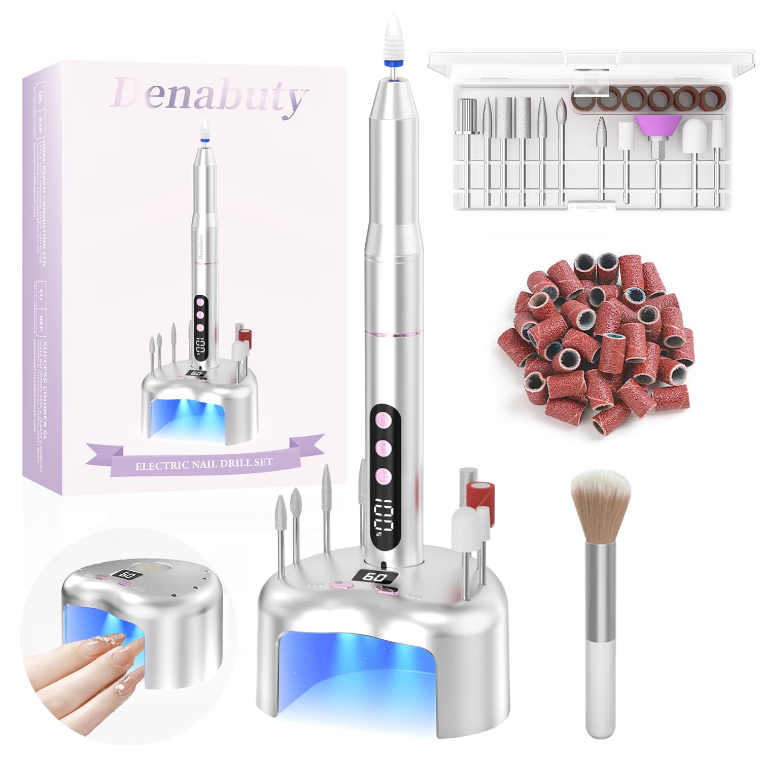 Cordless Electric Nail Drill with UV LED Nail Lamp Charging Base | Nail Drill Machine 35000 RPM Professional Manicure