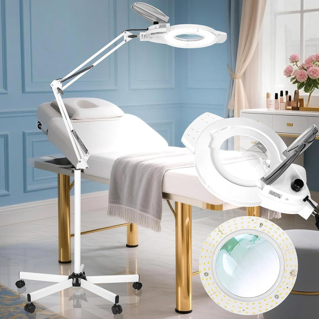 Floor Magnifying Glass with Light and Stand, 12X 2200 Lumen Knob | Adjustable Color Dimmable, 2 in 1 Magnifier Lamp