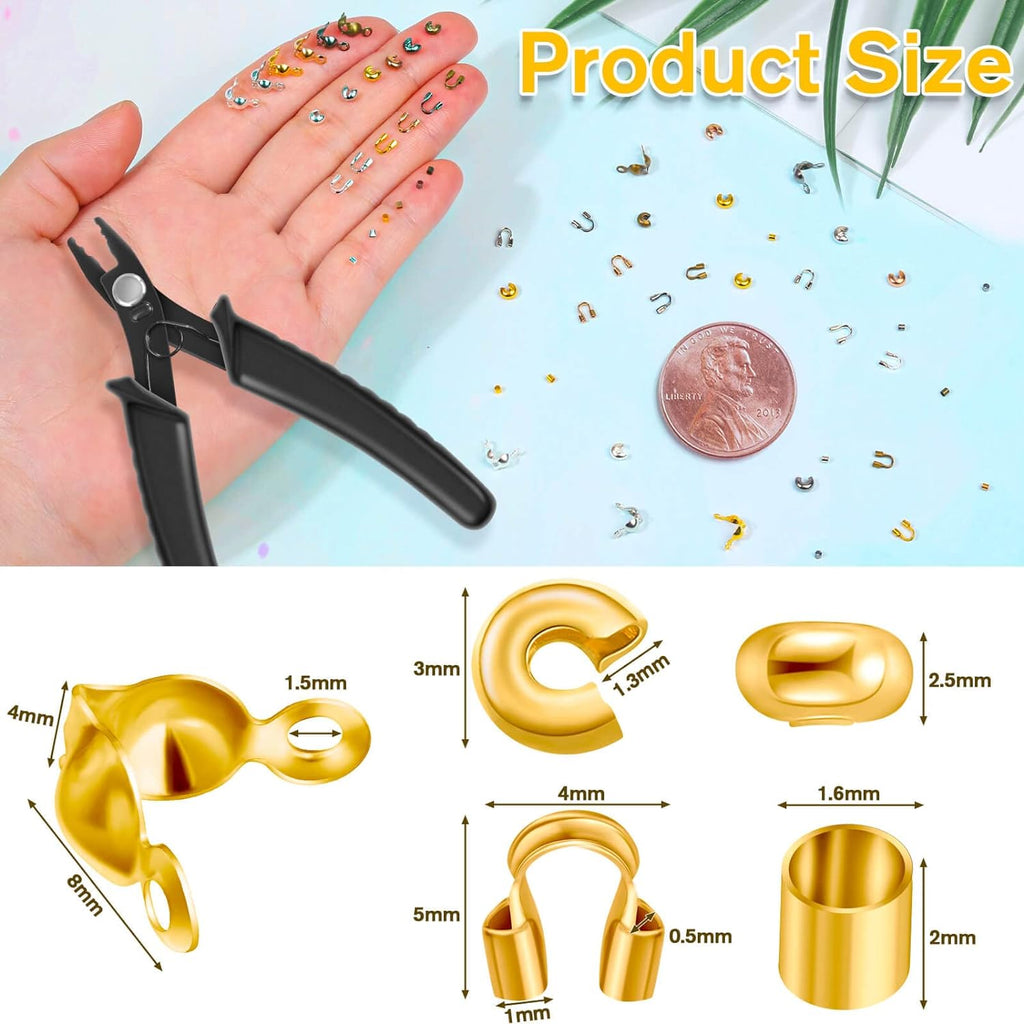 2251 Pieces Crimp Beads for Jewelry Making, Knot Covers, Crimp Bead Covers, Crimp Tubes and Wire Guardians with