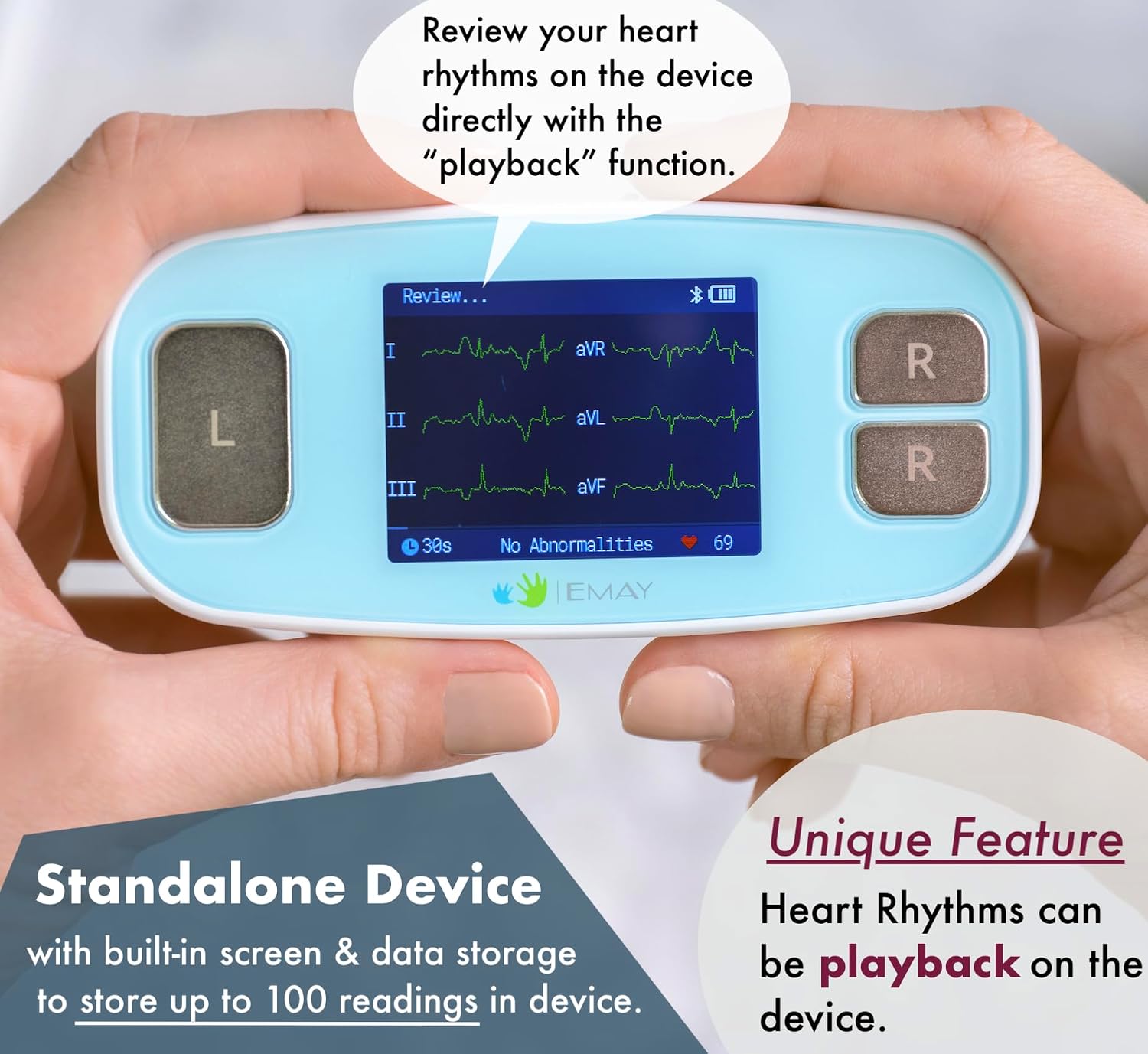 6L Portable ECG Monitor | Record ECG and Heart Rate in 6 Channels | Compatible with Smartphone and PC | No