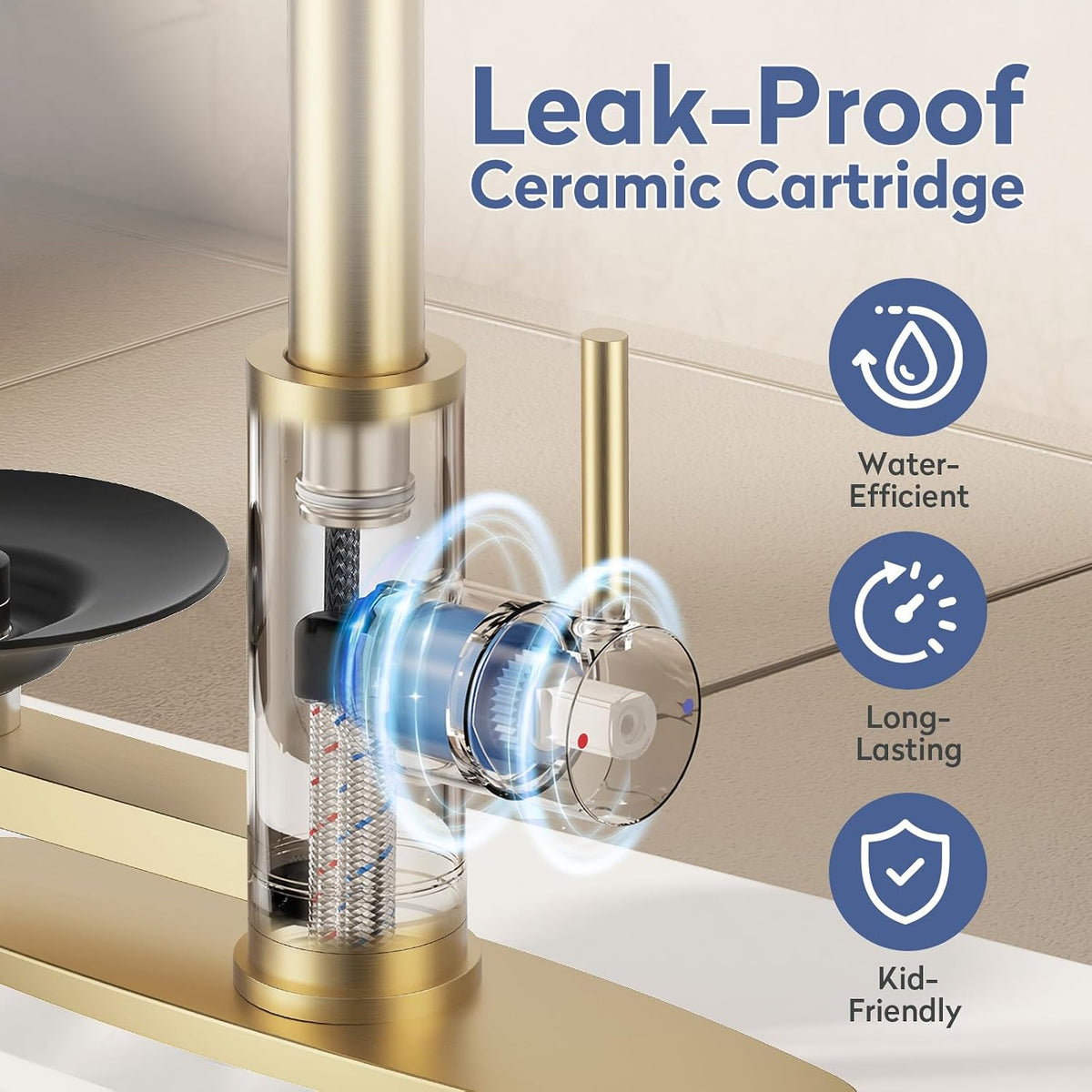 Pull Down Kitchen Faucet with Glass Rinser (Brushed Gold)