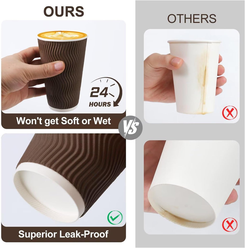 16 oz Insulated Disposable Paper Coffee Cups with Lids 50 Pack