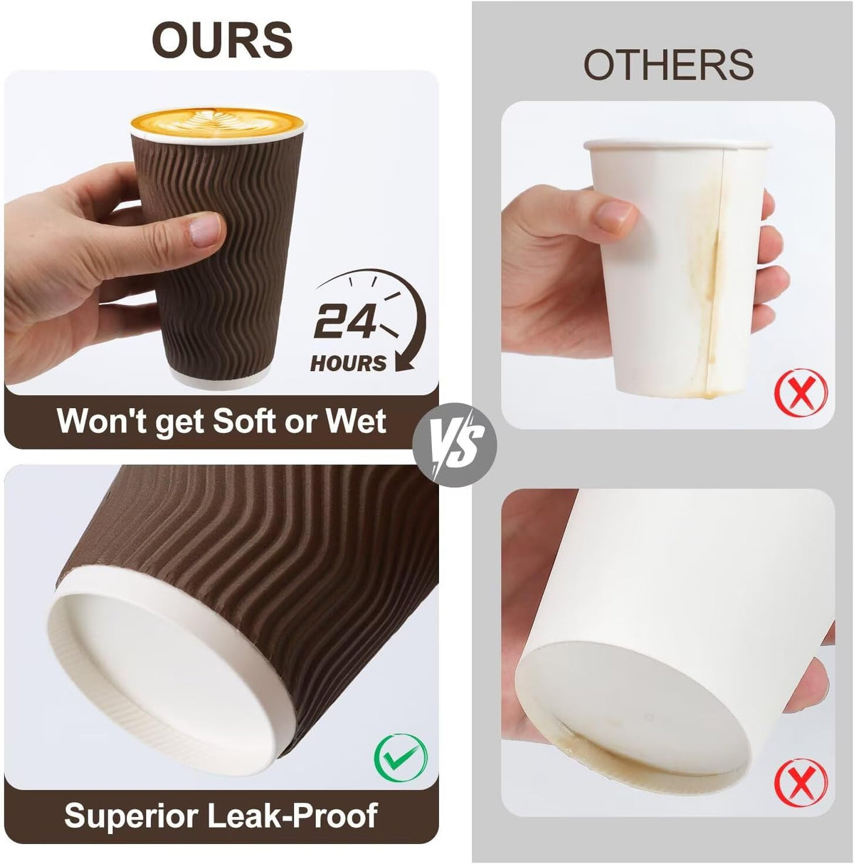 16 oz Insulated Disposable Paper Coffee Cups with Lids 50 Pack